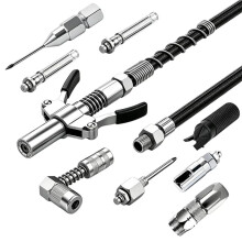 10PCS Grease Gun Coupler Kit, 90 Degree Tips,12" Flexible Hose Needle Nozzles Adapter for Farm Equipment