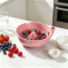 Ceramic Berry Bowl Colander with Drainage Fruit Washer Spinner 360 Degree Rotating for Home Kitchen Cleaning B