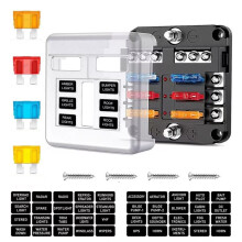 6-Way Waterproof Fuse Block Kit - 12V 6 Circuit ATC/ATO Fuse Box Holder with LED Blown-Fuse Indicator