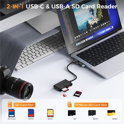 4-in-1 USB-C /TF Card Reader OTG Adapter for Phone, Camera, Laptop - High-Speed Data Transfer