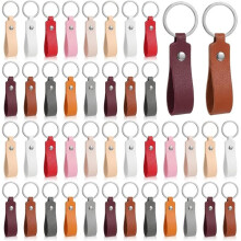 100 PCS Leather Keychains Blank Bulk PU Leather Keychain Blanks Bulk PU Leathers Engraving Keychains with Key Rings