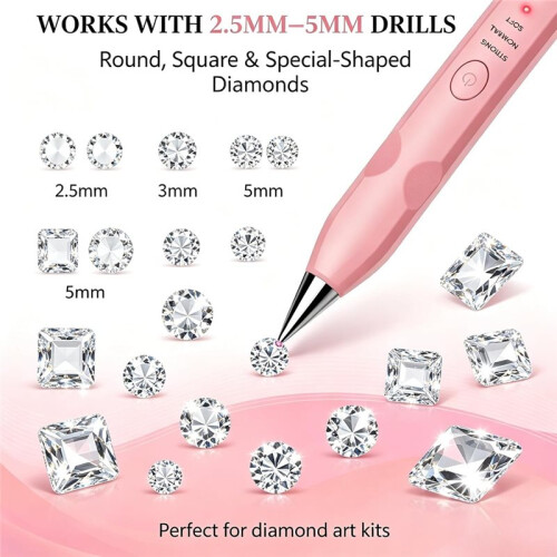 Electric  Kit, 3-Mode Adjustable Suction Rechargeable Vacuum Drill Pen with 4 Tips,Diamond Art Tool