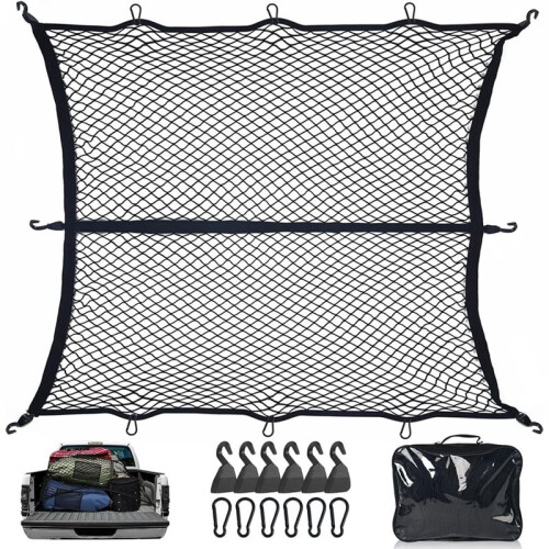 Pickup Bed Cargo Net Set Heavy-Duty Stretchable Elastic Net with 8 Hooks for Trucks & SUVs 1
