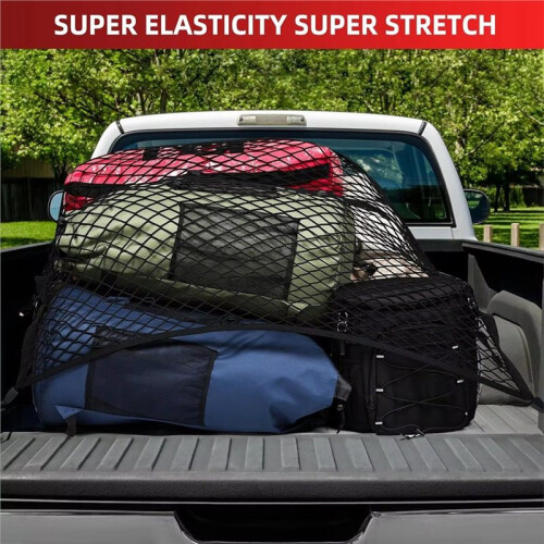 Pickup Bed Cargo Net Set Heavy-Duty Stretchable Elastic Net with 8 Hooks for Trucks & SUVs 2