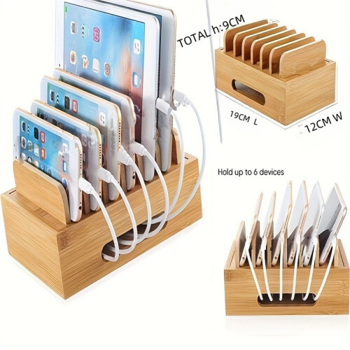Supporto da Scrivania In Bambù,  Capacità, Dock Station Organizer per Tablet e Telefoni, Supporto In Legno