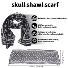 4X Black Chiffon Silk Feeling Skull Print Fashion Long Scarf Shawl Scaf Wrap for Women + Keyring