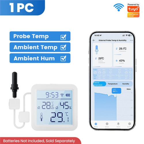 Tuya  Home WiFi Temperature and Humidity Sensor Thermo-Hygro Meter with External Probe APP Remote Data View 1