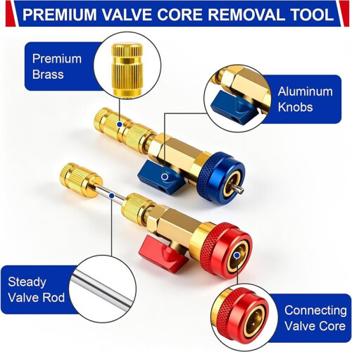 AC Valve Core Removal Tool Set, R134A Refrigerant System Tool for Car Air Conditioner 2