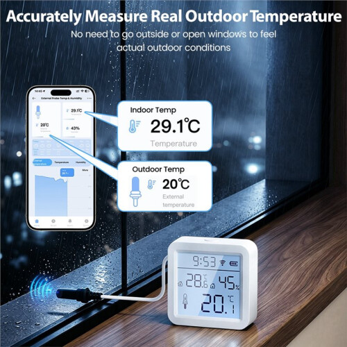 Tuya  Home WiFi Temperature and Humidity Sensor Thermo-Hygro Meter with External Probe APP Remote Data View 2