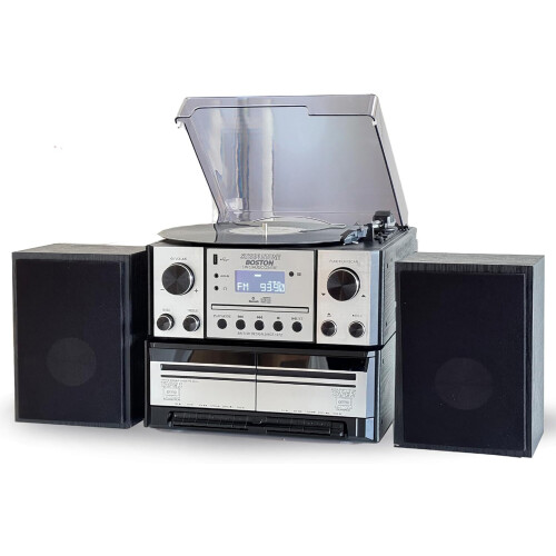 Steepletone Steepletone Boston 5 in 1 Music Centre Bluetooth Record Player CD Cassette Black 1