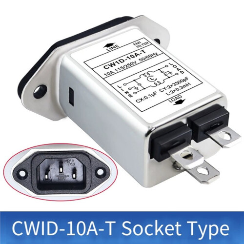 AC 250V 10A IEC 320 C14 Male Plug 3 Pins Black PCB Panel Power Socket Connector EMI Filter 2