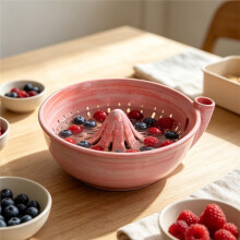 Ceramic Berry Bowl Colander with Drainage Fruit Washer Spinner 360 Degree Rotating for Home Kitchen Cleaning B