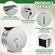 Commercial Jumbo Toilet Paper Dispenser with Shelf, 9 Inch Lockable Stainless Steel Wall Mount Holder