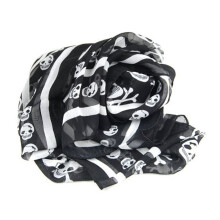 4X Black Chiffon Silk Feeling Skull Print Fashion Long Scarf Shawl Scaf Wrap for Women + Keyring