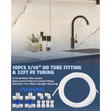 10 St. 5/16" Ytterdiameter Rörkoppling + 32 Fot PE-Slang Passar för RO-Vattenfiltersystem, Snabbkoppling, Tryck In för Att Ansluta Koppling