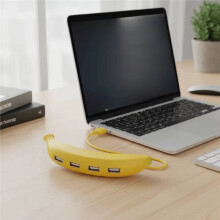 Draagbare USB-Hub in Banaanvorm met 4 Poorten, USB 3.0, USB-Hub-Expander, USB 2.0-Multipoortadapter voor Gegevensoverdracht