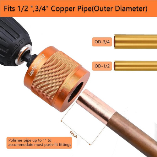 1/2" & 3/4" Copper Pipe Cleaner Set, Hex Shank Pipe Cleaning Tool with Replaceable Blades for Rust Stain Paint Removal 2