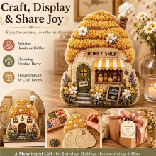 3D Fabric Poke Art Kit Mushroom Cottage DIY Poke Set for Adults and Beginners Relaxation Project Desktop Display