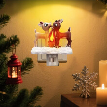 Rendier Nachtlampje met Flikkerende Vlam, LED Nep Kampvuurlamp voor Kerstdecoratie, Fonkelend Nachtlampje voor de Slaapkamer
