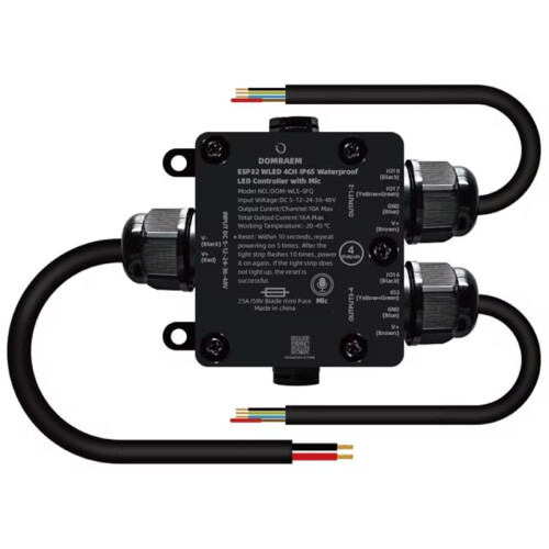 DOMRAEM 4CH IP65 Waterproof Digital WLED Controller DC5-48V 16A 25A Replaceable Fuse Level Shift COB WS281X SK6812 LED
