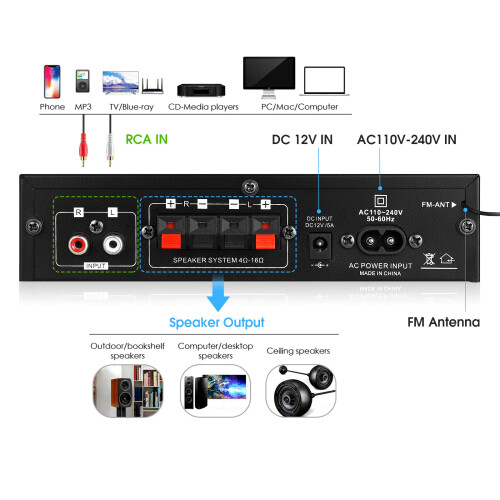 AK35 Mini Bluetooth Power Amplifier Home/Car/Marine Stereo Audio Amp for Speaker 2