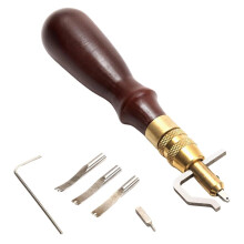 Leather Tools Kit with Wooden Handle Swivel Knife, Adjustable Cutting & Stamping Set for DIY Leather Project