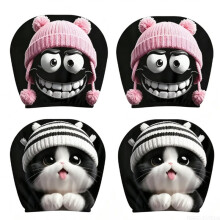 4Pcs Funny Cartoon Car Headrest Covers, Cute Printed Car Headrest Protector, Universal Auto Rest Cover