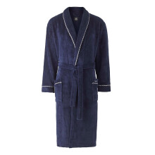 The Savile Row Company Men's Lightweight Fleece Bath Robe - Navy - Large