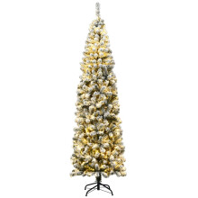 Slanke kerstboom met sneeuw, 225 cm, 350 ledlampjes