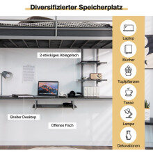 Metalen hoogslaper met bureau, ladder en veiligheidshekjes - zilver