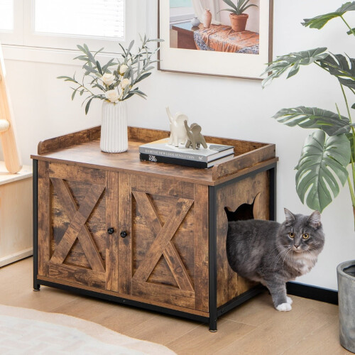 Kattenbakombouw met verstelbare poten, bruin 1