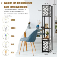 Vloerlamp met planken, dubbele lichtbron, witte kap, 156 cm