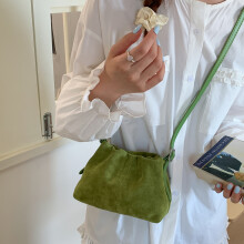 Sac à bandoulière pour femme en similicuir suédé vert, modèle à poignée et cordon de serrage