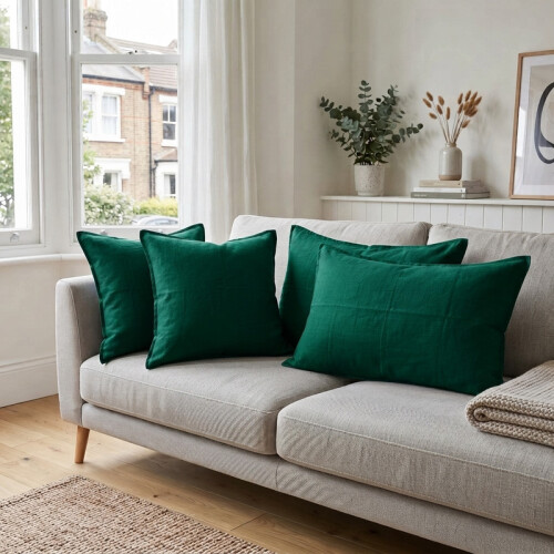Imperial Rooms (Emerald Green) 4pc Dyed Cushion Covers & Pillowcases Set | 100% Microfiber Pillow Protector Set