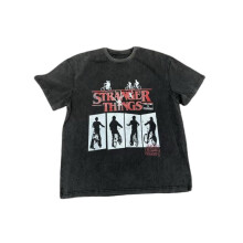 (Black, 3XL) Stranger Things Vintage Wash Graphic Tee Crew Neck Short Sleeve T-Shirt Retro Summer Unisex