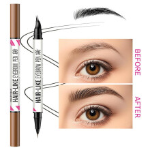 (dark brown) 2-in-1 Eyebrow Pencil & Eyeliner, Curved Dual-End, Waterproof Smudge-Proof, Fine Tip, Long-Lasting, Brown