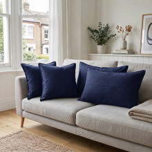 (Navy Blue) 4pc Dyed Cushion Covers & Pillowcases Set | 100% Microfiber Pillow Protector Set