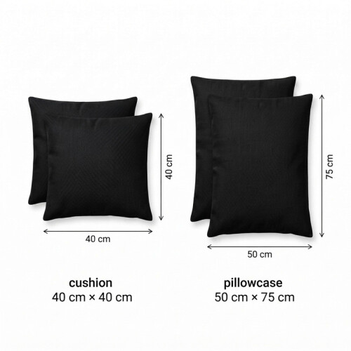Imperial Rooms (Black) 4pc Dyed Cushion Covers & Pillowcases Set | 100% Microfiber Pillow Protector Set 2
