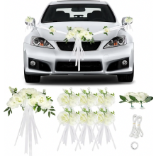 Ensemble de 9 décorations blanches roses pour capot de voiture, avec ventouses et rubans, résistantes et pratiques pour les mariages et autr