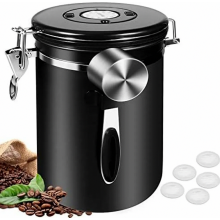 Contenant hermétique en acier inoxydable de 2800 ml pour grains de café avec indicateur de date, cuillère doseuse de 30 ml et valve CO2 pour