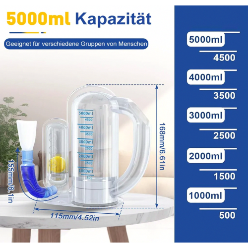 Breathing Trainer 5000 ml with Ball Flow Indicator and Scale Display for Speech Therapy and Lung Function Training 1