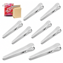 Set van 10 roestvrijstalen zakclips, 8 cm en 11,5 cm metalen zilverkleurige sluitklemmen, multifunctionele krokodillenclips voor voedsel en