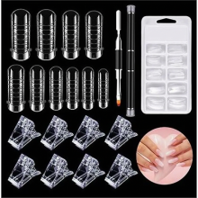 Set van 100 dubbele nagelvormen, nagelverlengingsvormen met dubbelzijdig nagelborstje, UV-acryl nagelgereedschap, herbruikbaar en gemakkelij
