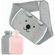 Warmwaterkruik met riem en zachte pluche hoes, 1 liter rubberen warmtekompres voor vrouwen, voor warmte rond taille, nek, schouders, rug en