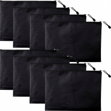 Set van 8 zwarte banktassen met ritssluiting, 23 x 18 cm, A5-formaat, waterdichte documentenmappen voor school en kantoor.