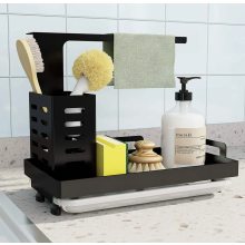 Opbergbakje voor keukengerei en badkamer, roestvrijstalen bestekhouder met afdruiprek, zelfklevende bevestiging voor op het aanrecht.