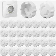 30 stuks stopcontactafdekkingen van wit plastic met draaisluiting, kindveilig voor baby's en kinderen.