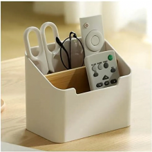 Houten bureau-organizer met houder voor afstandsbediening, opbergdoos voor thuis of op kantoor, 14,3 x 9,2 x 12 cm