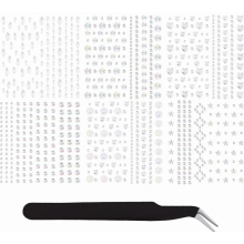 Zelfklevende strasssteentjes, 6-delige set gezichtsversiering in verschillende vormen met pincet, kleurrijke steentjes voor make-up en meer.
