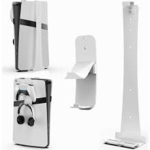 Wandhalterung für PS5 Slim, stabiles Stahl-Wandhalterungsset für Konsole mit Controller-Halterung und Kopfhörerhaken, Weiß